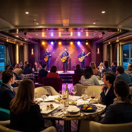 Live-Konzert in einer stilvollen Schiffslounge mit Gästen bei einer Musik- und Genuss-Kreuzfahrt